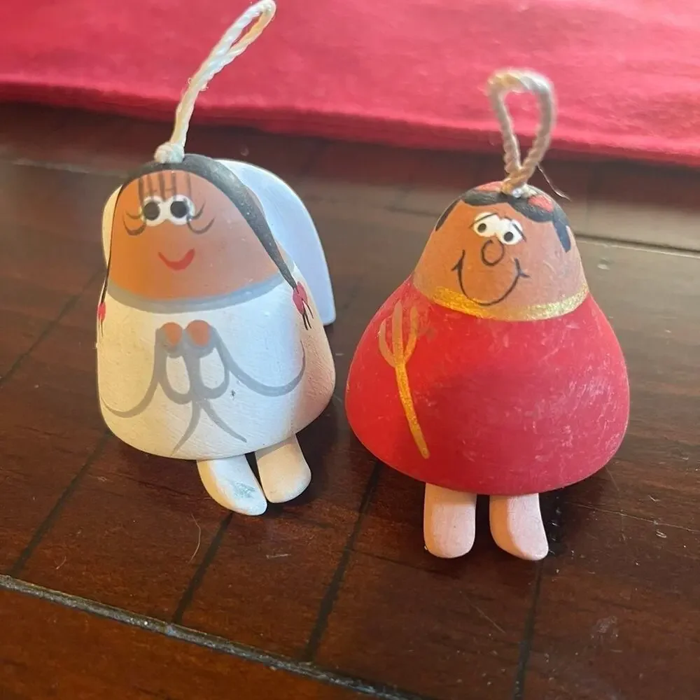 christmas ornaments devil and angel whimsy Mexico pottery
